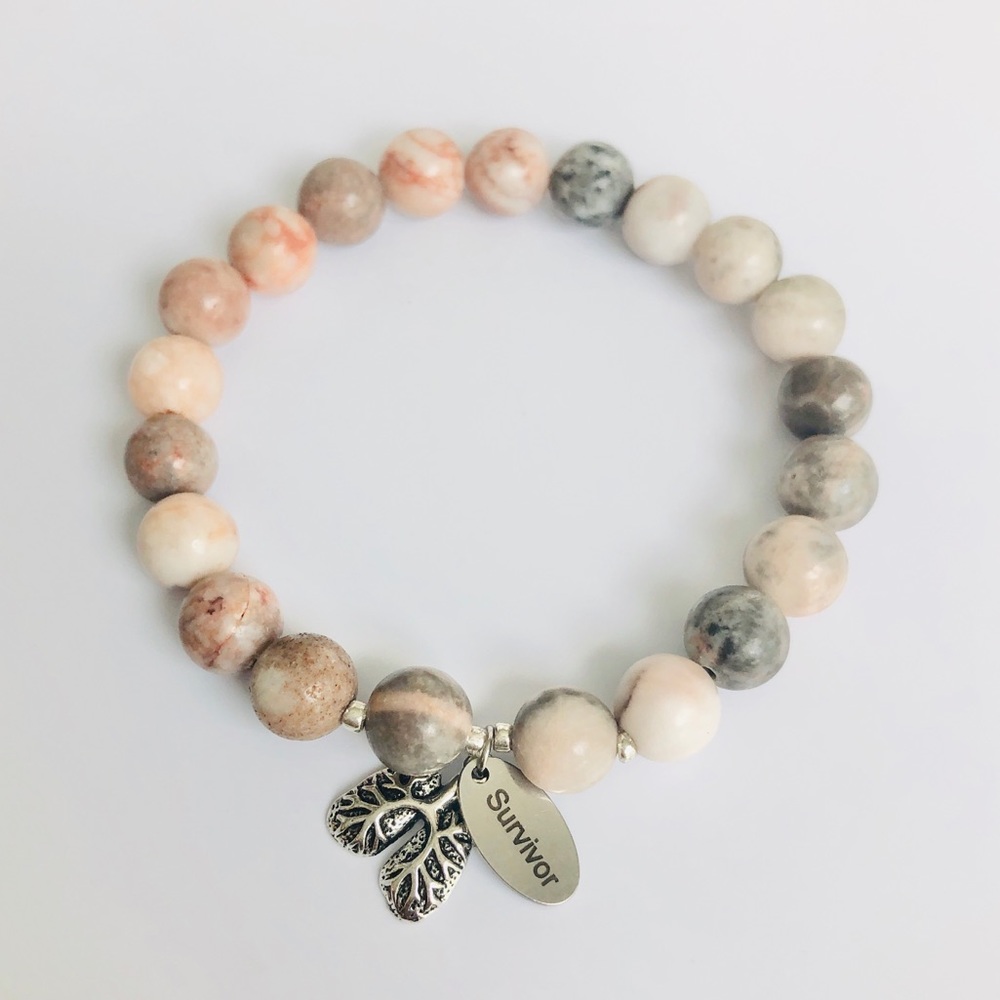 GEMSTONE Zebra Jasper Lung Survivor Bead Bracelet